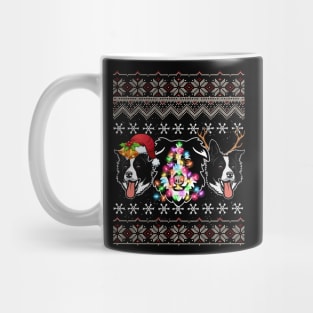 Funny Christmas Border Collie Gift Lights Santa Hat Three Dogs Mug